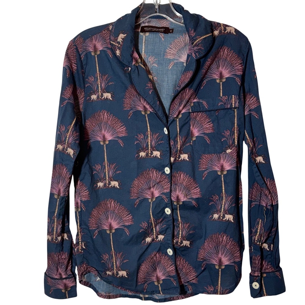 Desmond & Dempsey Size XS Ravenala Print Long Sleeve Pajama Top Organic Cotton‎